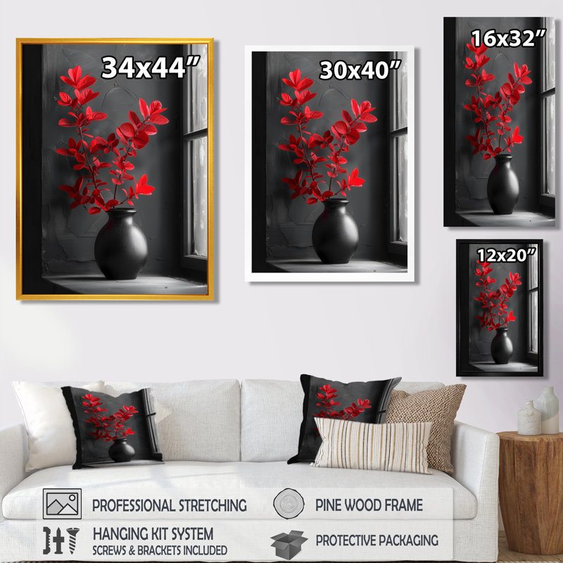  «Red Black Romantic Eucalyptus II - Eucalyptus, reproduction d'art murale, H 20 po x l 12 po x P 1 po