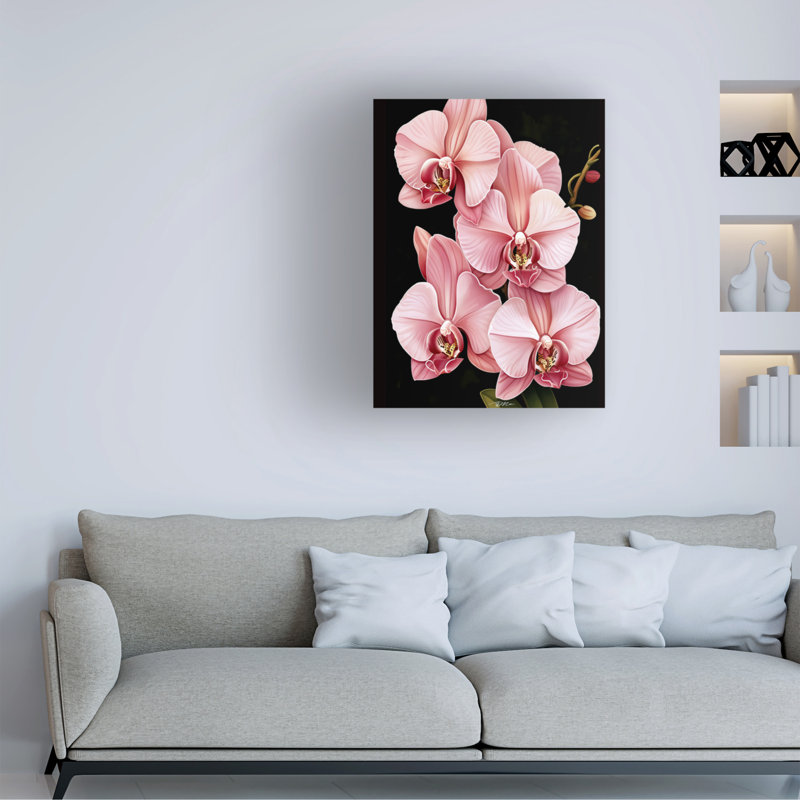 "Orchidées roses" sur fond noir, H 14 po x l 19 po