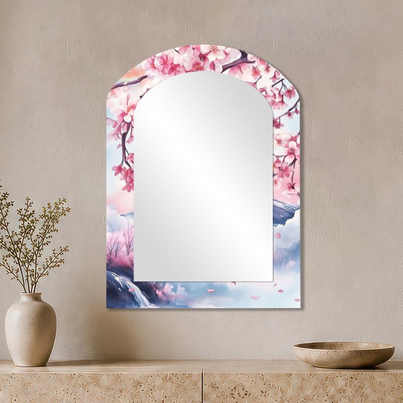 Miroir mural Farmhouse - Mont Fuji avec fleurs de cerisier, impression métallique, 34" x 25"