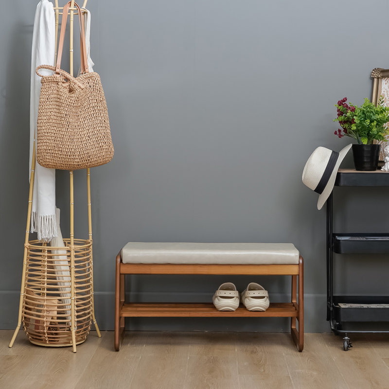 Banc de rangement en similicuir, Gris/beige, H 16,54 po x l 31,5 po x P 14,17 po