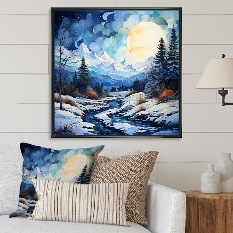 Winter Snowy Peaks VII - Paysages, décoration murale, H 16 po x l 16 po x P 1 po, Cadre flottant noir
