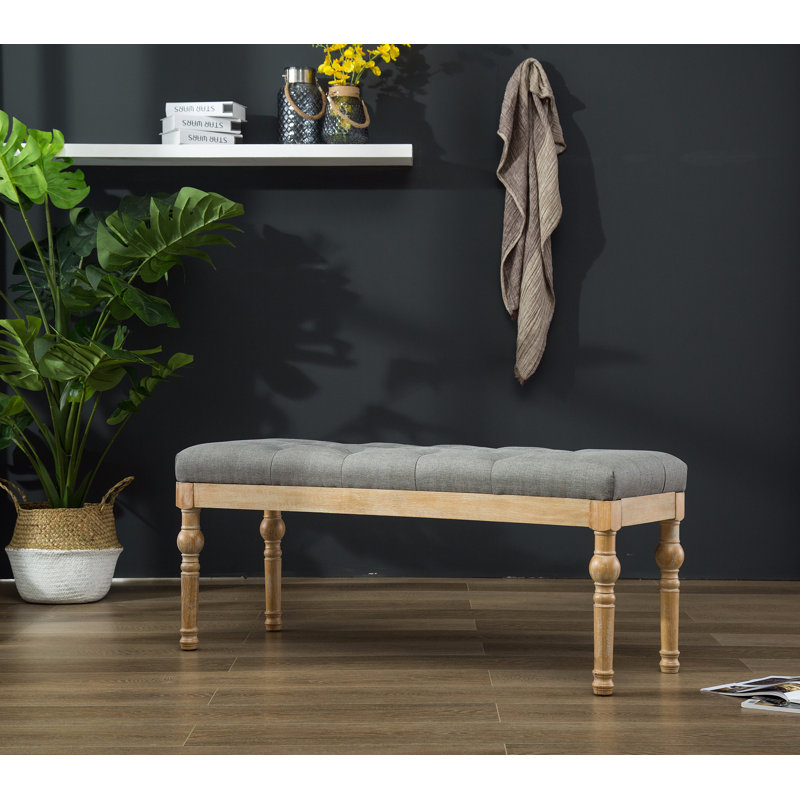 Banc de salle à manger capitonné en bois massif Habit, gris