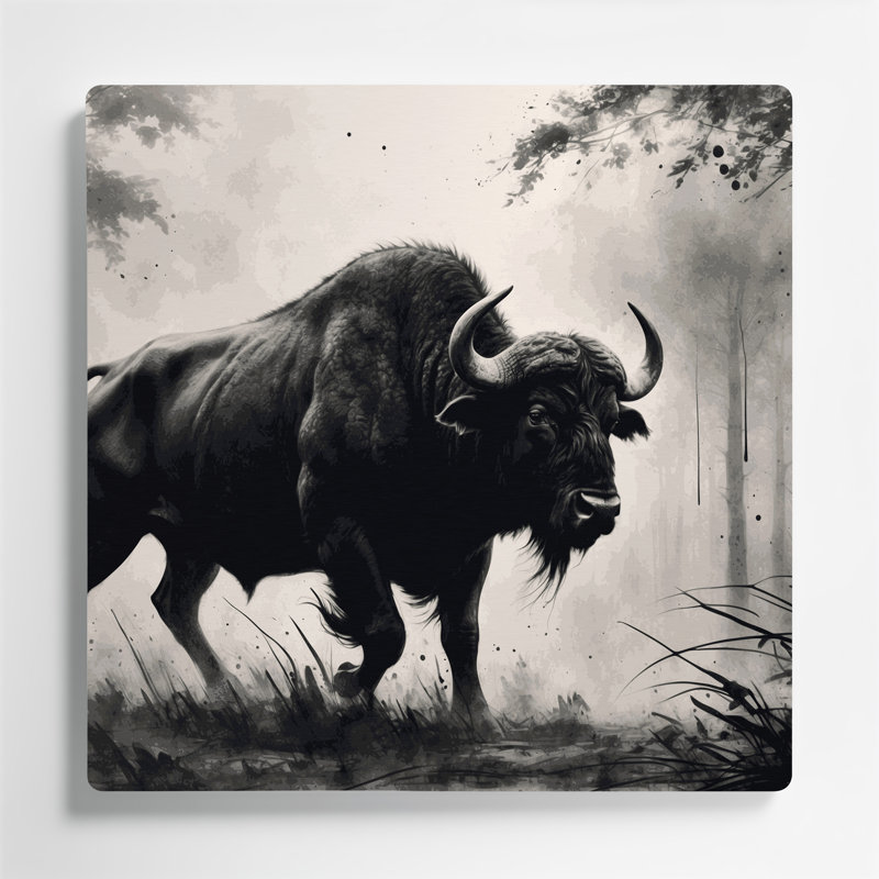 Faune forêt Buffalo, art mural en métal beige, H 8 po x l 8 po