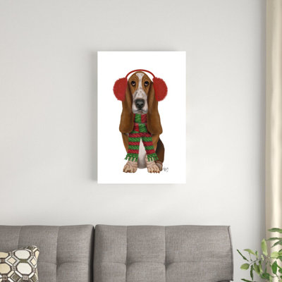 " Christmas Des - Basset Hound And Ear Muffs " by Fab Funky