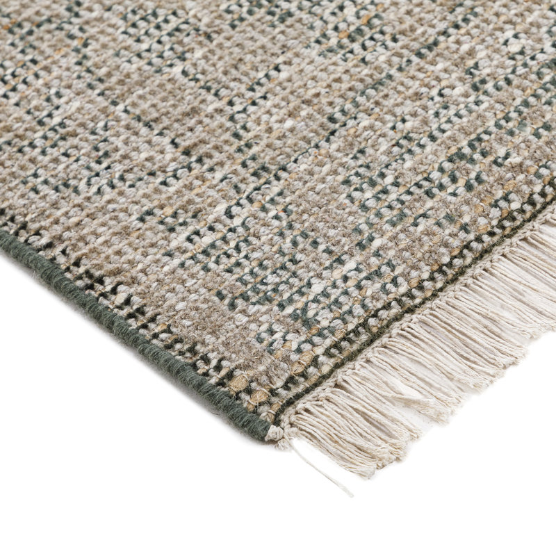 Bloom Bloom: tapis décoratif noué à la main en naturel / vert, Rectangle 7 pi 6 po x 9 pi 6 po