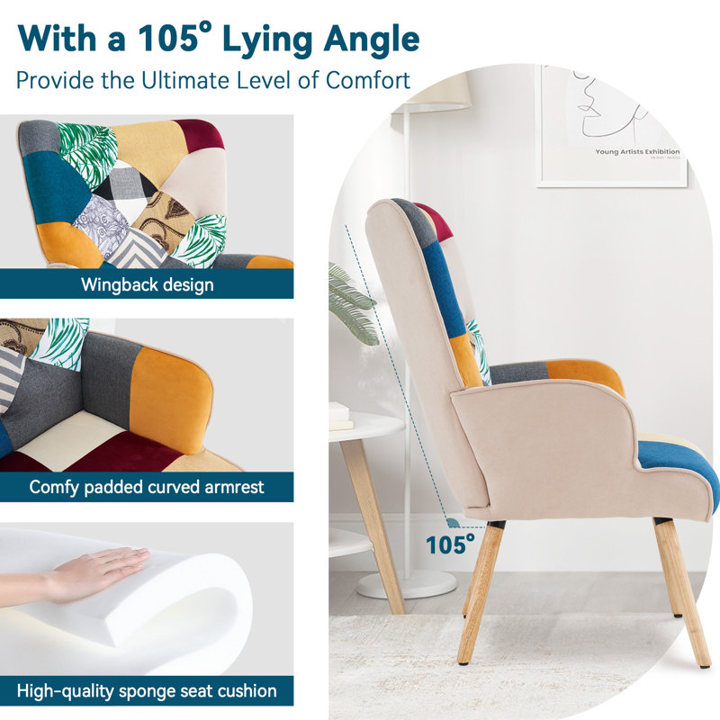 Fauteuil Jissele 26,2 po, Bleu / beige / vert 100% lin