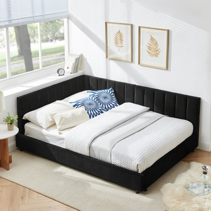 Full Size Upholstered Tufted Bed Frame, Black