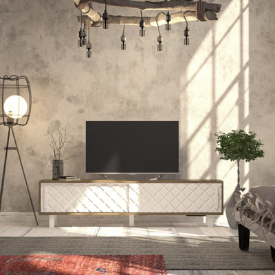 Modern TV Stand with Membrane Coated Doors, Oak & White Finish, 70.9 x 19.0 x 13.8 inches | 100% Melamine Coated Particle Board, Thickness: 0.7 inches | Stylish Design with Adjustable Shelves & Wall-Mountable Option for Extra Storage