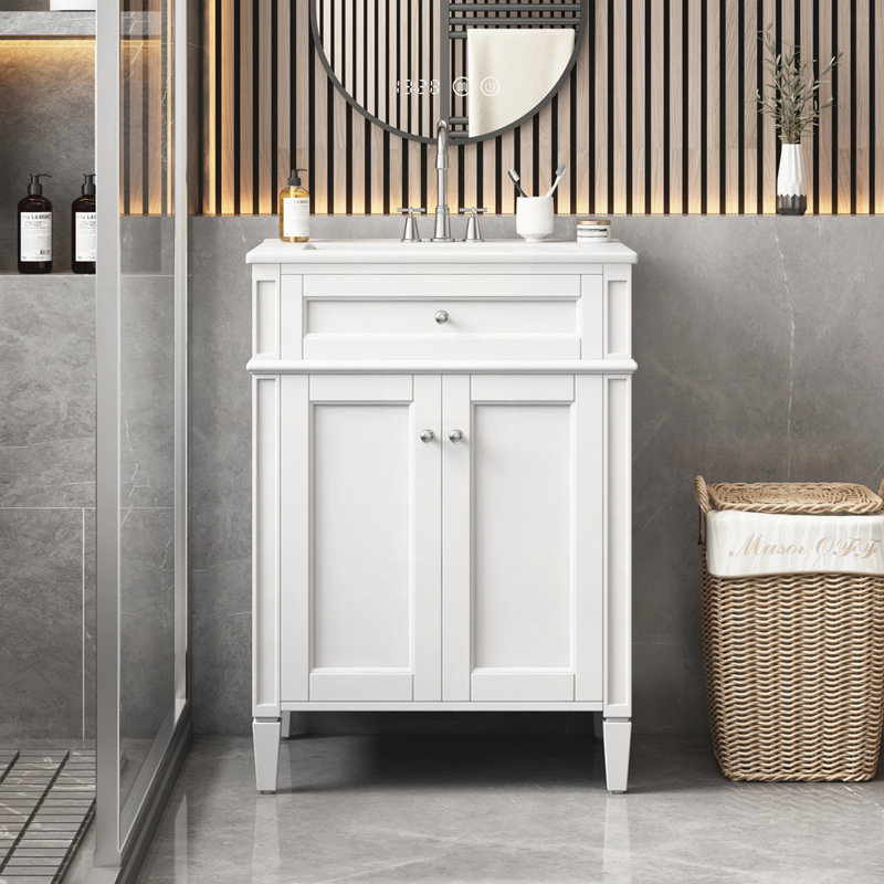 Meuble-lavabo 24 po avec 2 portes et un tiroir basculant, Blanc