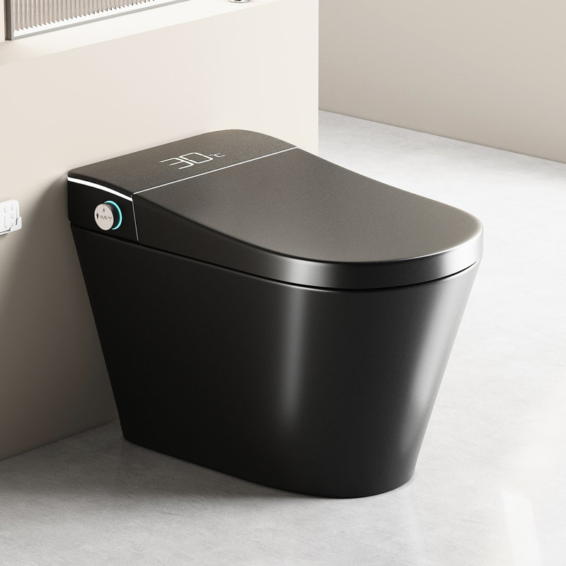 Smart Toilet With Built - In Bidet, Auto Seat Opening And Closing, Siphonic Jet For Clean Flush, Warm Water Drying, Multiple Washing Flushing Options Black Intelligent One Piece Function, Technology