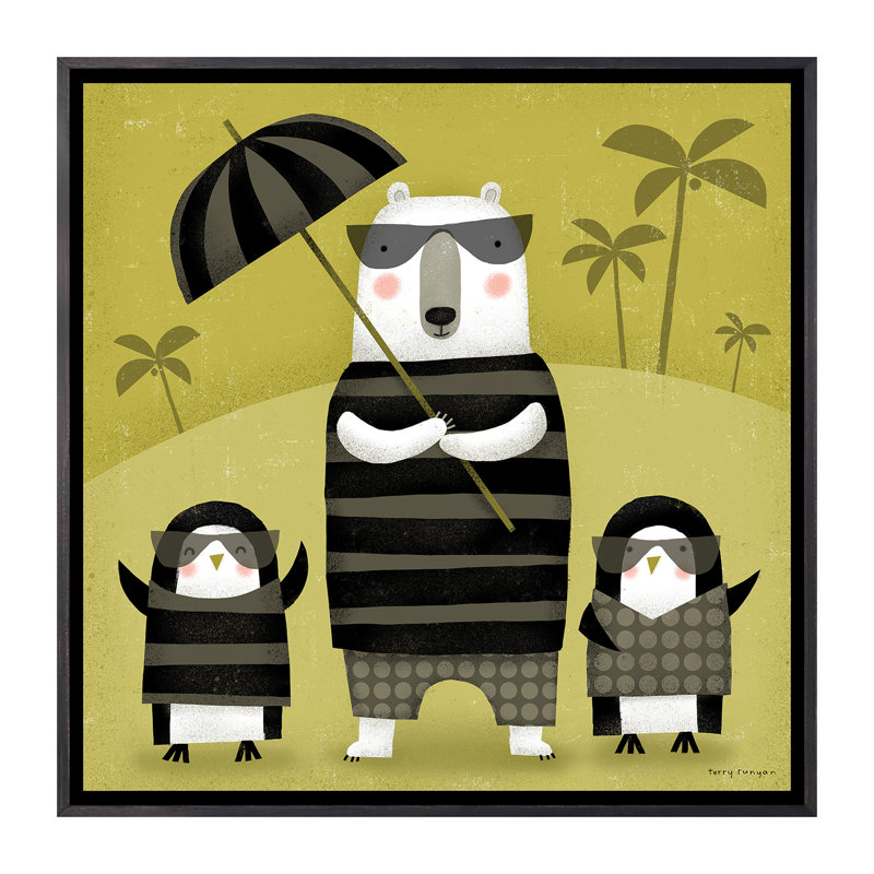 «On Holiday» par Terry Runyan - impression, H 18 po x l 18 po x 1,5 po, Toile avec cadre noir patiné, Pas de tapis