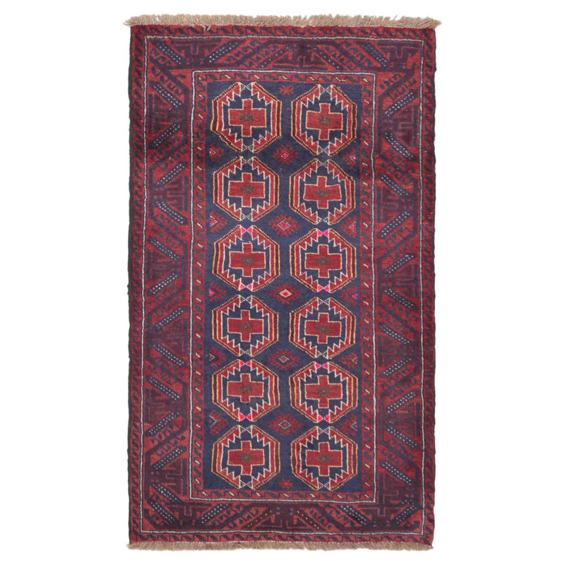 Tapis rouge Baluch 3 pi 2 po x 5 pi 6 po Baluch