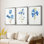 Blue Blossom Botanical I  -Custom Framed  Wrapped Gallery Canvas - 3 Pieces