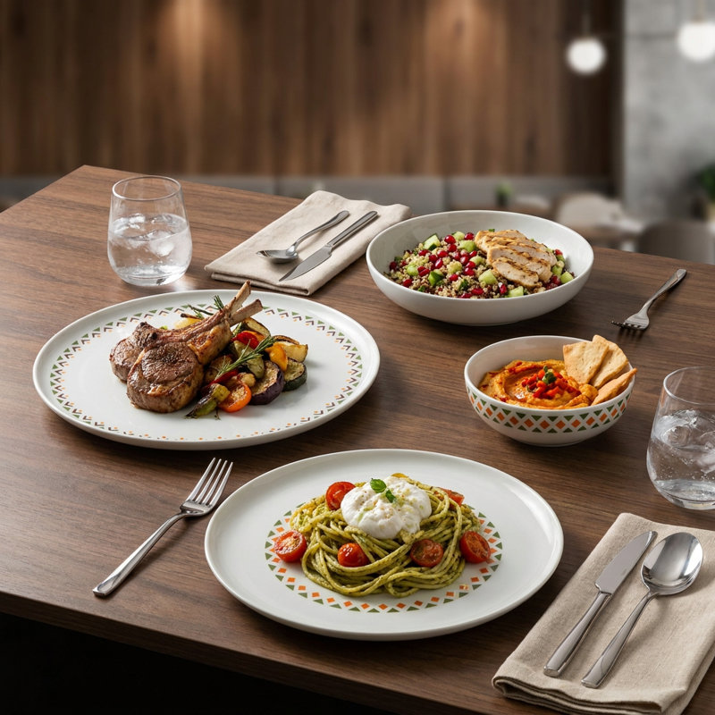 Service de table en porcelaine multicolore Artisan Geo-Floral (service de 24 pièces pour 6 personnes)