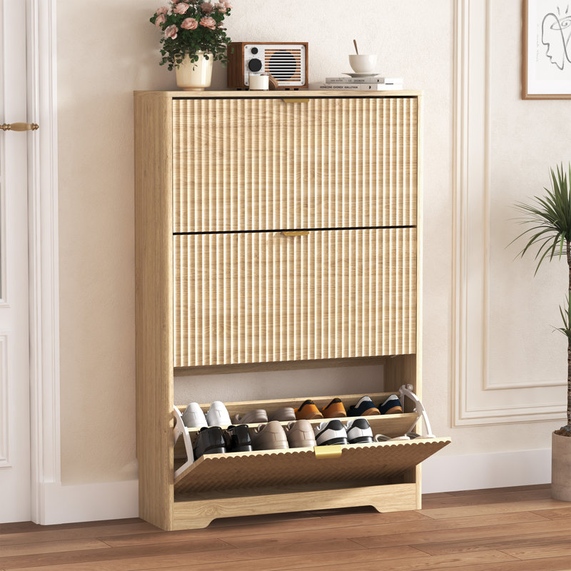 Wavy 3-Door Shoe Storage,, Brown