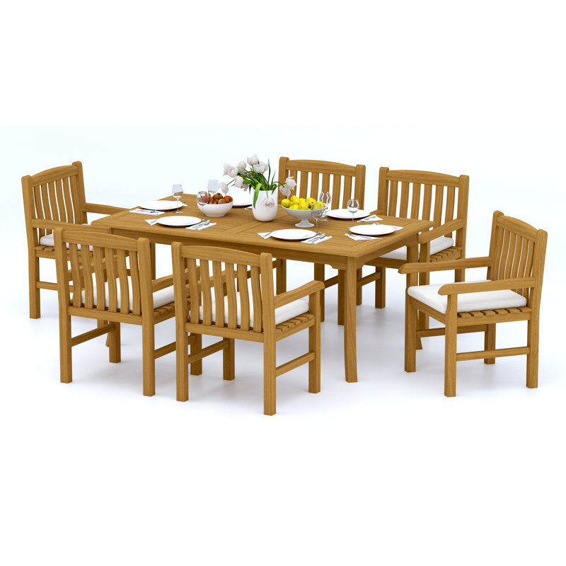 Devon Teak Wood Patio Dining Set with, 6