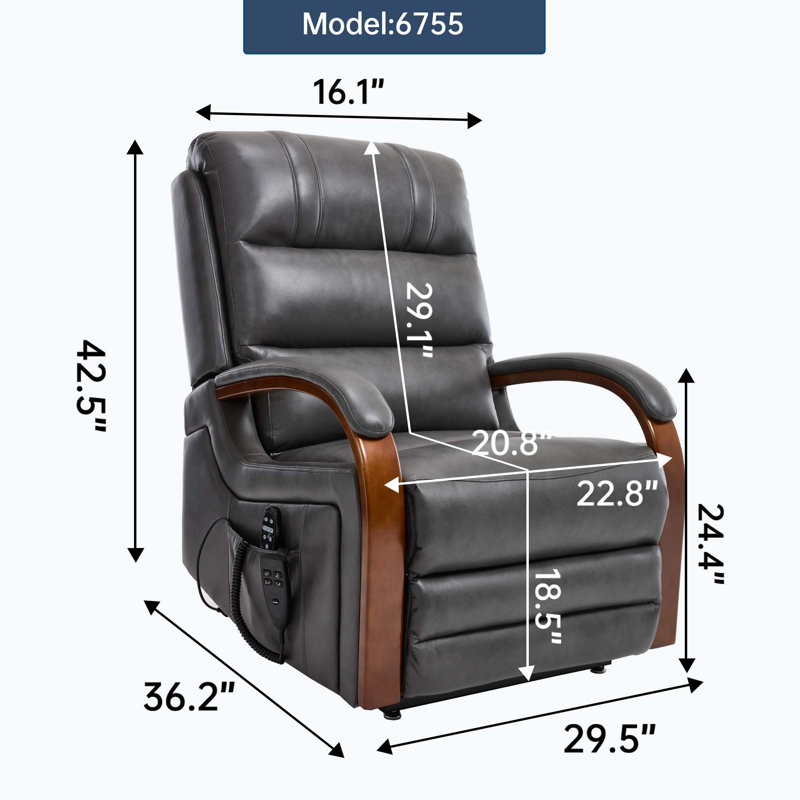 Fauteuil inclinable électrique Power Leatheraire Lift, Gris