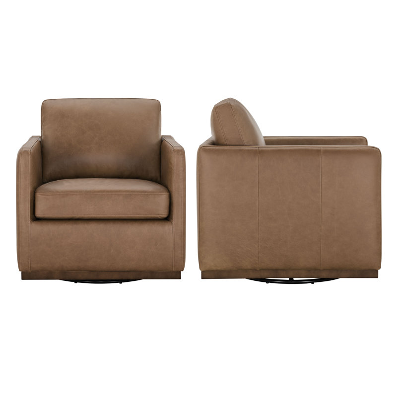 Fauteuil Bobbi en cuir véritable (lot de 2), Brun clair Marseille