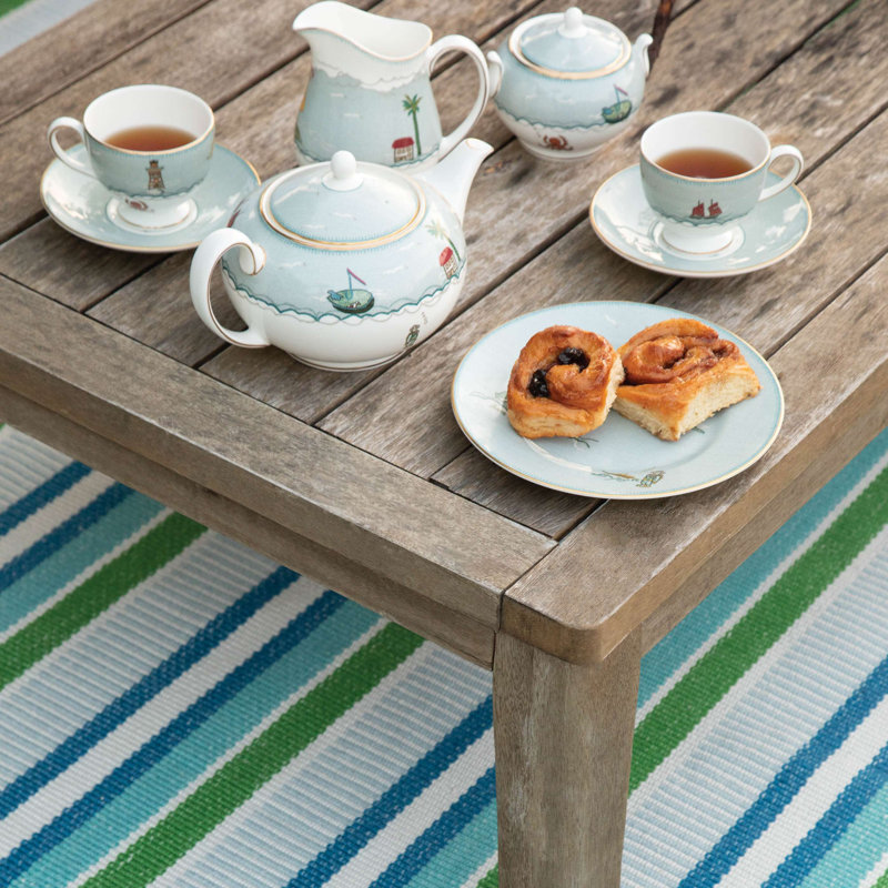 Cobalt and Green Striped Handwoven Indoor/Outdoor Rug