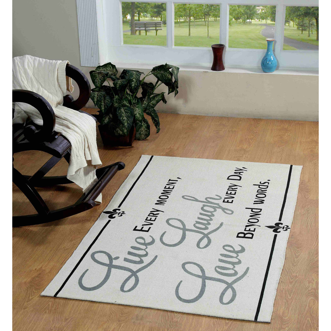 Mota Live Laugh Love Handmade Cotton Beige/Black Rug Winston Porter Rug 