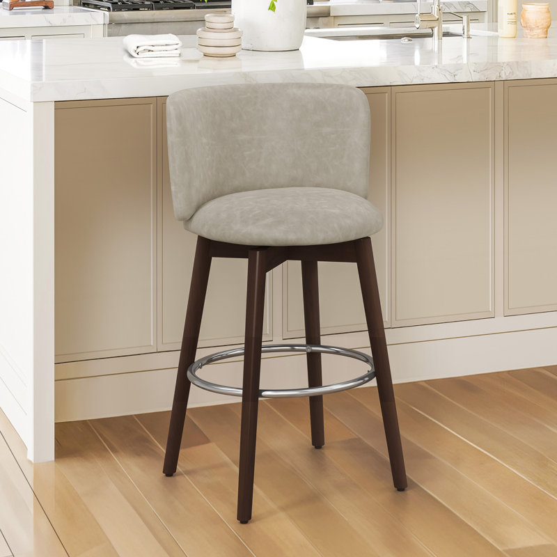 Tabouret de bar rotatif 26 po, Siège gris / base brun foncé