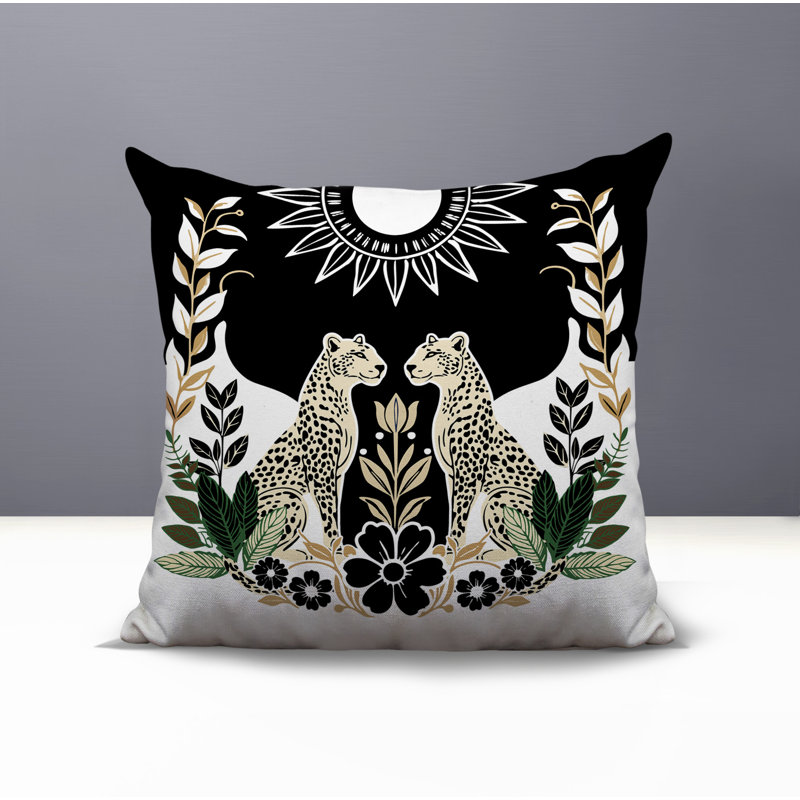 Oreiller carré réversible intérieur / extérieur Spoke Leopard, Carré 18 po, Noir