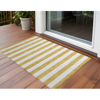 Tapis extérieur lavable antidérapant à rayures dorées 2 pi x 3 pi