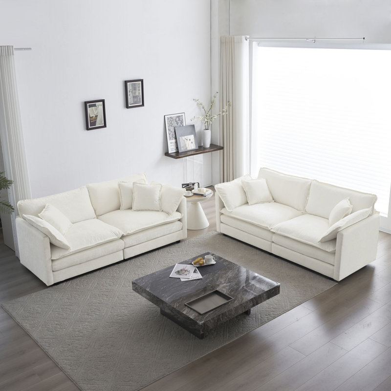 Ensemble de canapé moderne 2 pièces, 2 pièces 2 pièces 2 + 2 places pour canapé, 2 pièces 2 + 2 places en chenille, Blanc