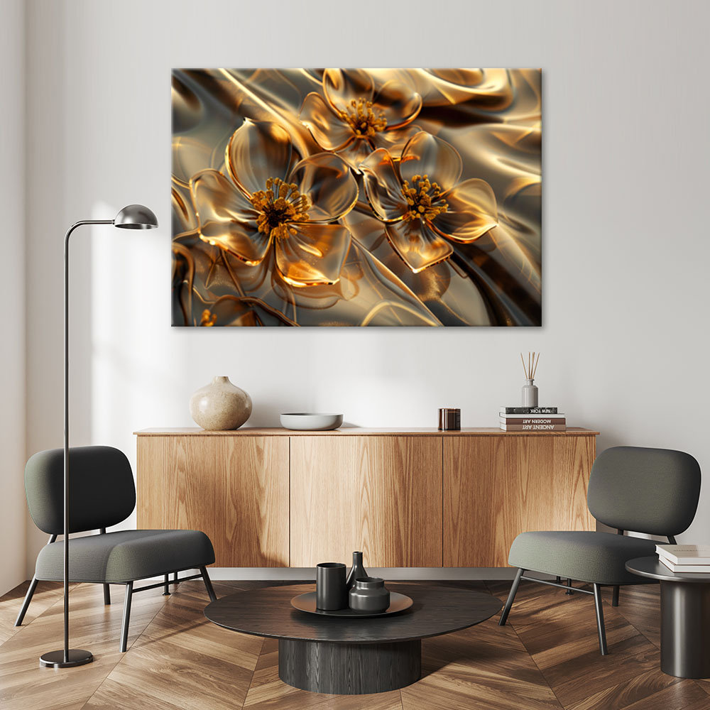 Leinwanddruck, Transparente Glasblumen in Gold - Wrapped Canvas Print