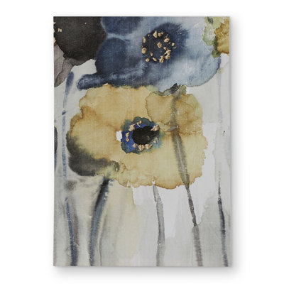 Gray Blue Yellow Flowers Outdoor Area Rug | Floral Home Decor