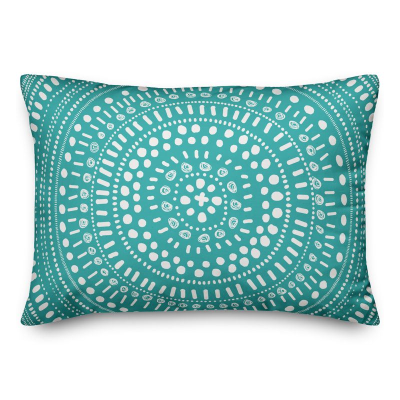  Coussin lombaire intérieur / extérieur à pois Mandala, Vert aqua / blanc, Pas de bourre