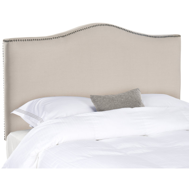 Laken Upholstered Headboard, King, Beige Linen, Brass