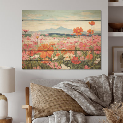 Zinnias Charm In Mountain - Zinnias, panneau mural en bois sur bois de pin naturel