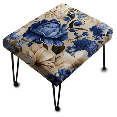 Repose-pieds rectangulaire bleu à motif floral victorien III