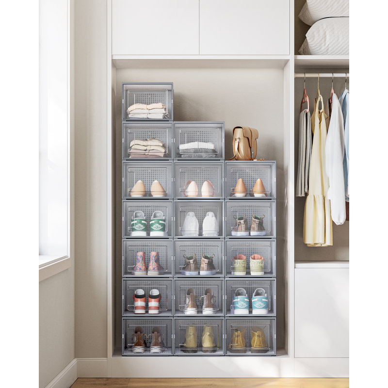 Bleecker 10 Pair Stackable Shoe Storage Cabinet, Grey