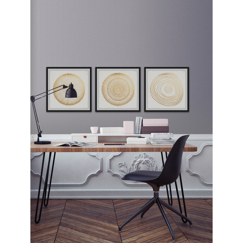 Golden Floral Bloom Triptych - ensemble de 3 reproductions de cadres photo, H 18 po x l 18 po x L 1,5 po