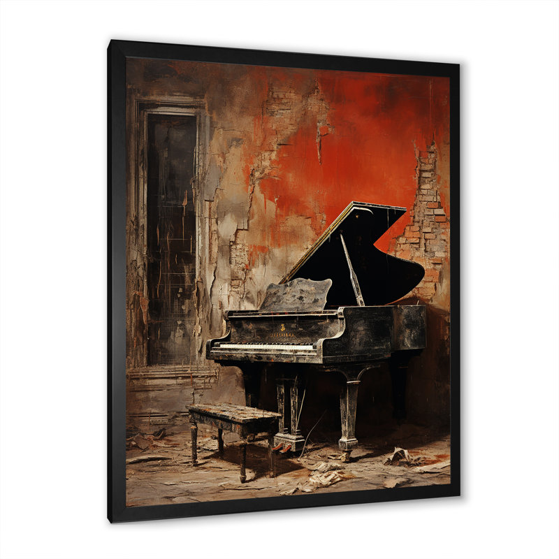 Vintage Piano Timeless Tunes Black Framed Canvas Print