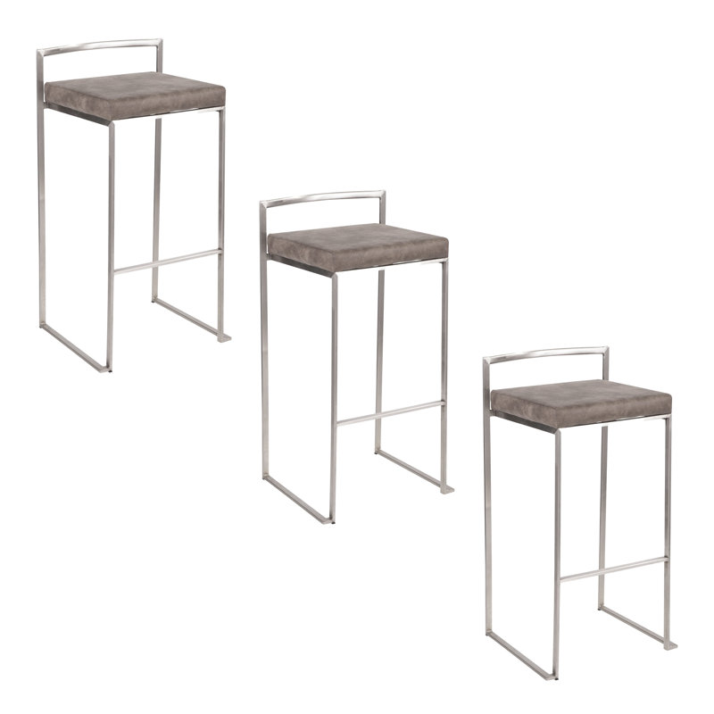 Derik Stackable Counter & Bar Stool with Velvet Cushion, Black/Gold, Bar Stool (30" Seat Height)