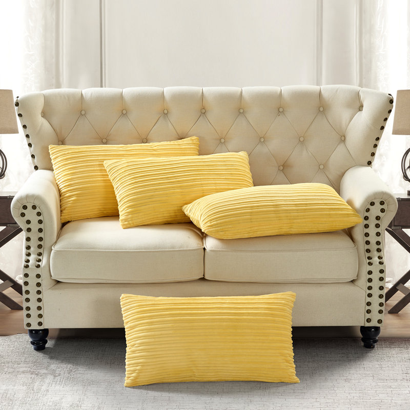 Housse de coussin rectangulaire en flanelle nervurée, Jaune soleil