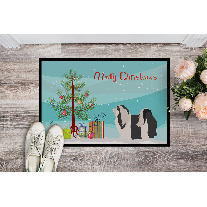 Rockland Non-Slip Christmas Outdoor Doormat, 0.25" H x 27" W x 18" D, Havanese