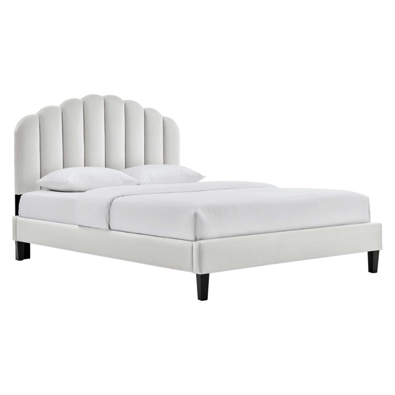 Lit plateforme en velours Daisy Performance par Modway, Gris clair, Double