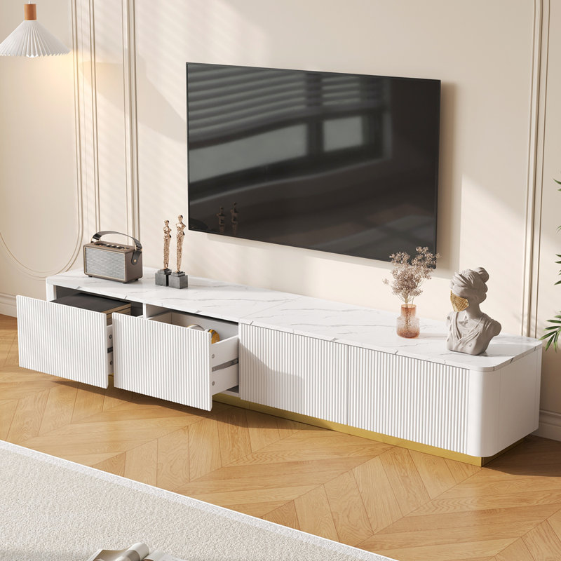 Meuble télé incurvé pour téléviseur de 85 po ou moins, White
