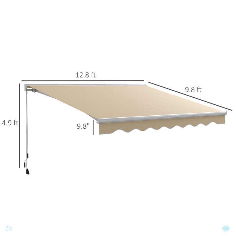 Electric Awning With LED Lights, Retractable Awning, UV40+ Sun Shade Shelter With Remote Controller And Crank Handle For Deck, Balcony, Yard