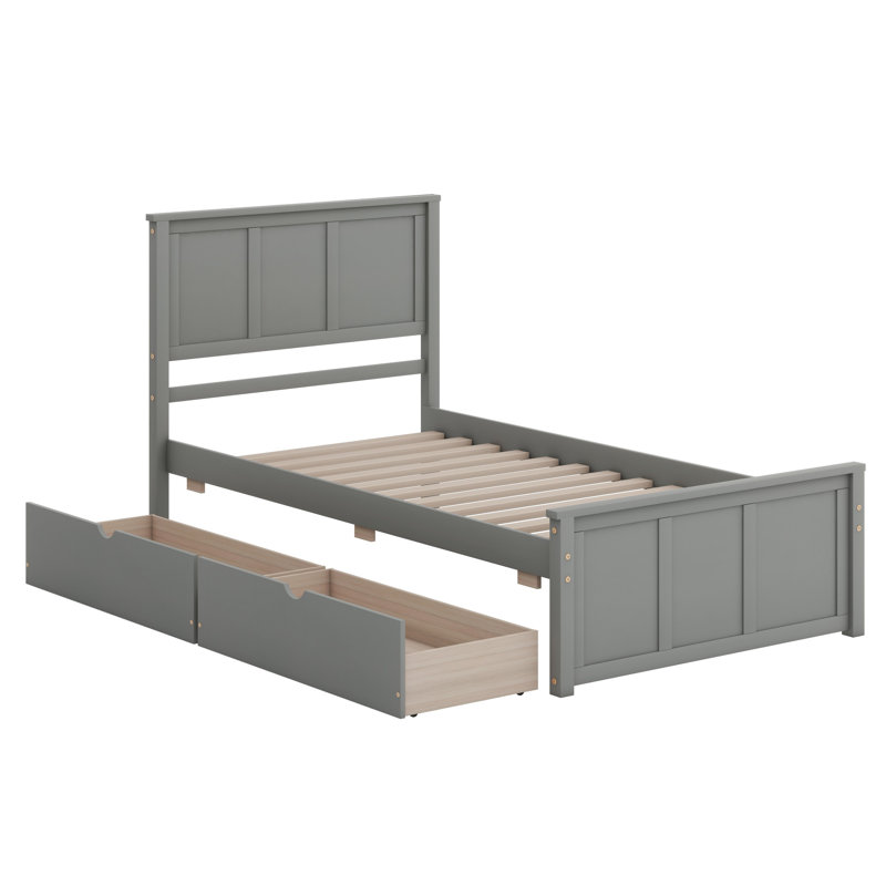 Lit plateforme avec rangement à 2 tiroirs, gris