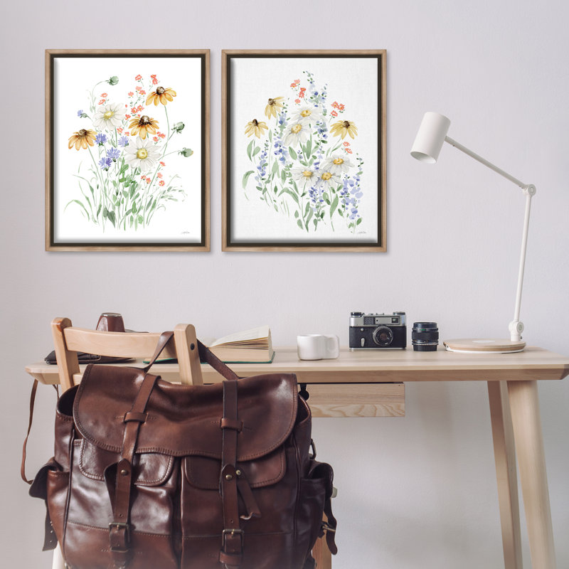 «Summer Garden Watercolor Daisies», ensemble de 2 toiles flottantes encadrées par Katrina Pete, H 31 po x l 25 po