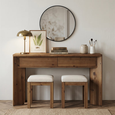 Console en bois massif avec 2 tiroirs, 63 po, coiffeuse simple