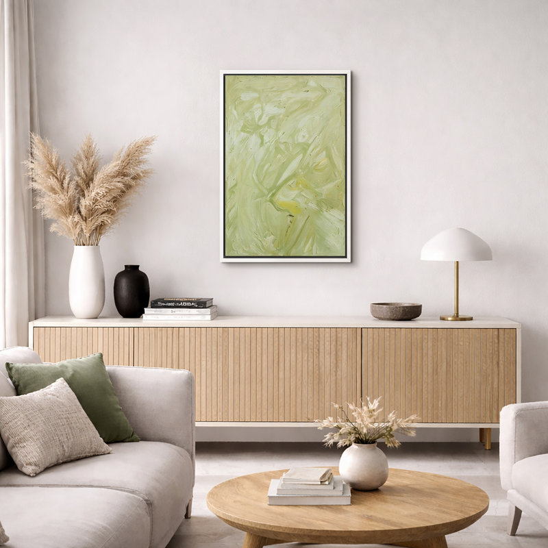 Art abstrait vert doux, images de salon, impression sur toile encadrée, H 36 po x l 24 po x P 1,5 po, Cadre blanc