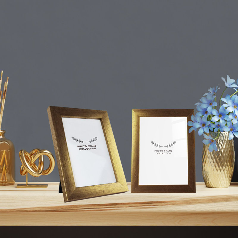 Ensemble de cadres photo Chiu Elegant Gold (2 pièces), 4 x 6 pouces | 100% plastique durable, largeur du cadre: 0,8 po | Parfait pour la décoration intérieure, les murs de galerie et les cadeaux | Conception élégante et légère