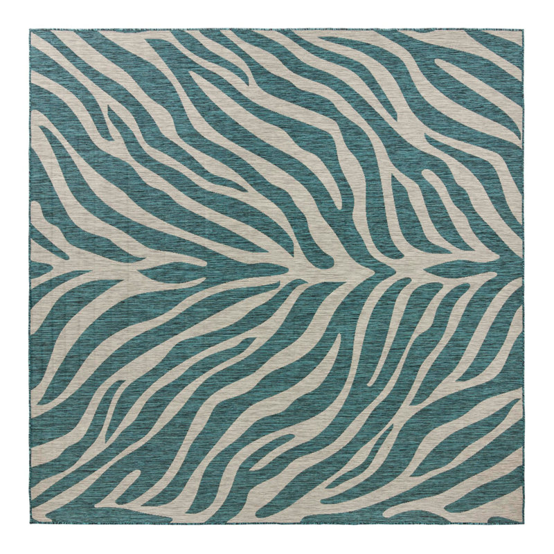 Teal Tsavo Indoor/Outdoor Safari Rug, Square 10'