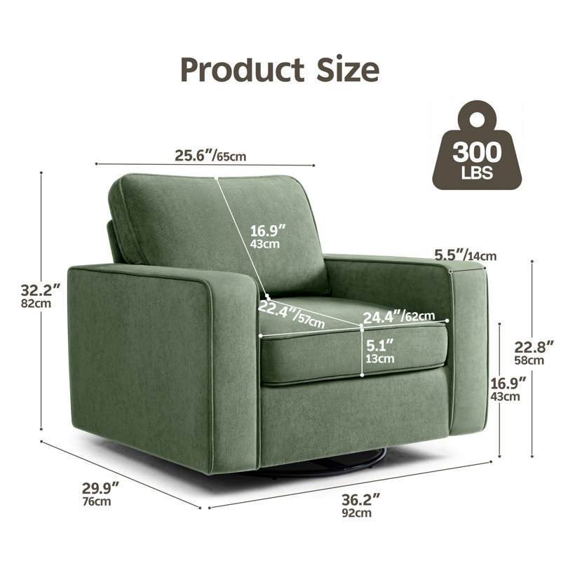 36.2" Wide Upholstered Swivel Accent Armchair, Olive
